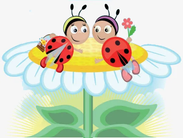 卡通花朵七星瓢虫免抠