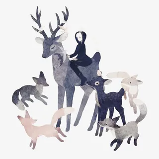 梅花鹿与女孩免抠