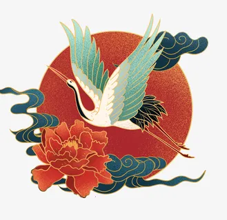 中国风仙鹤中秋插画免抠 中国风仙鹤中秋插画免抠