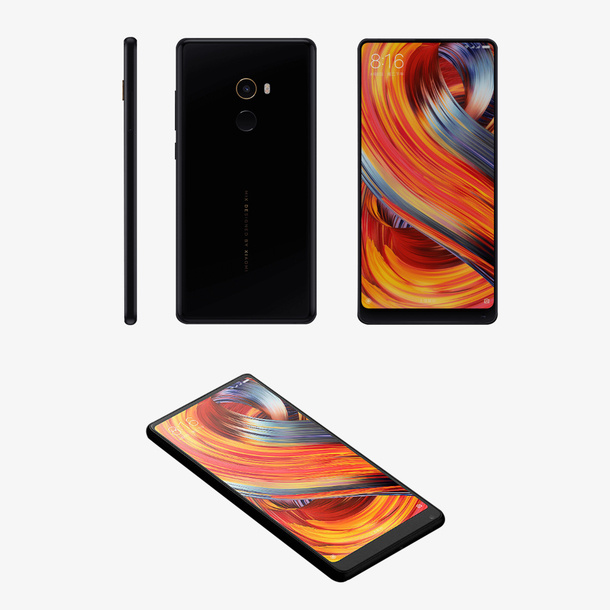 黑色小米手机三视图mix2免抠