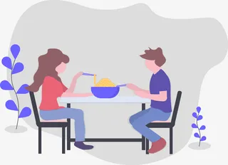 餐厅吃饭的男女卡通图免抠