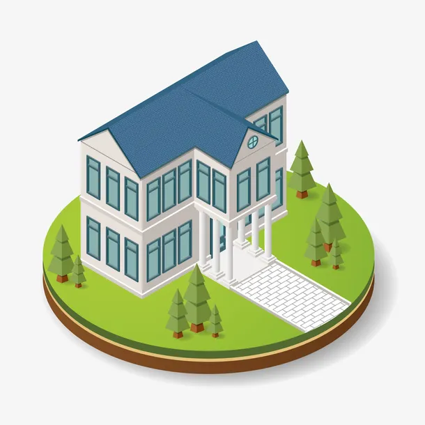 卡通蓝色大别墅矢量图免抠