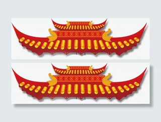 红色中国风屋檐屋顶免抠