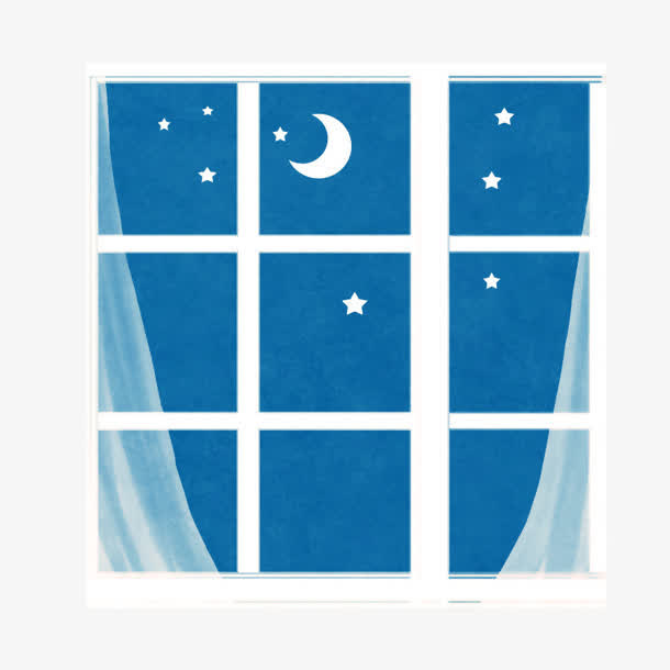 手绘蓝色星空窗户免抠