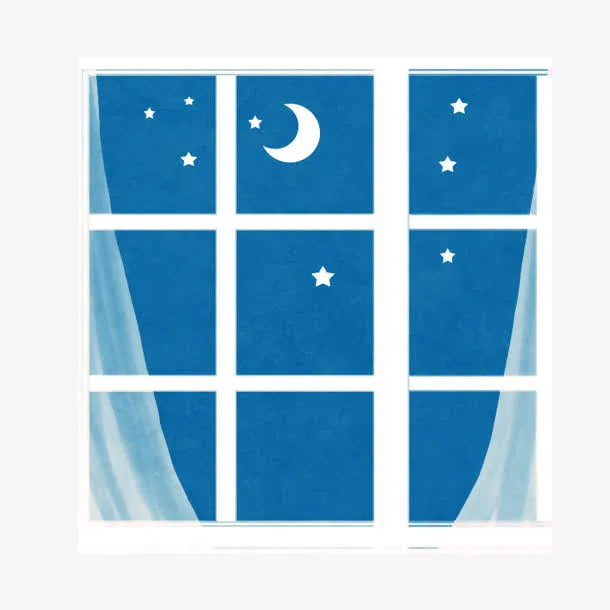 手绘蓝色星空窗户免抠