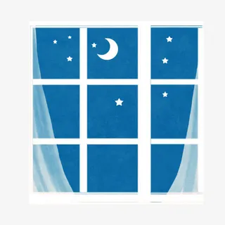 手绘蓝色星空窗户免抠