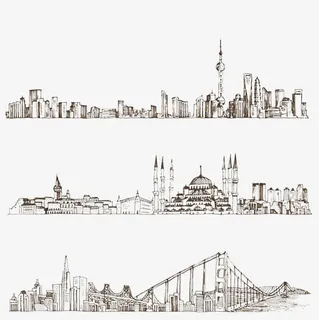 手绘城市风景banner矢量素材