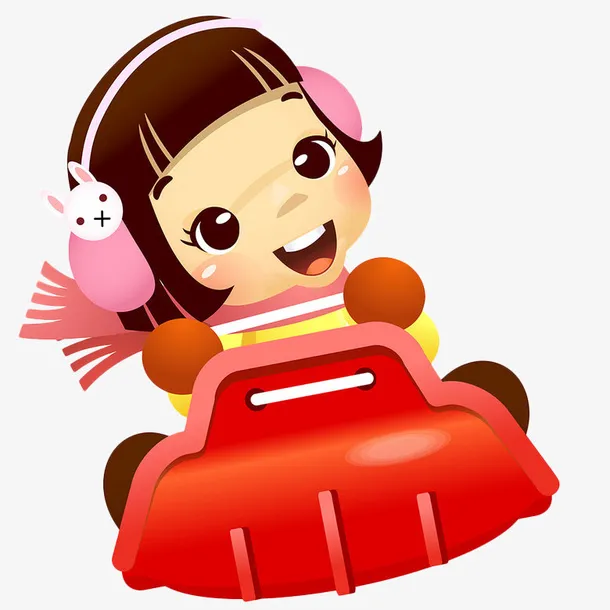 可爱的卡通女孩开碰碰车插画免抠免抠