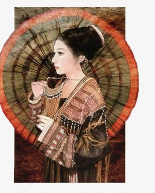 少数民族打着雨伞的瑶族女孩免抠