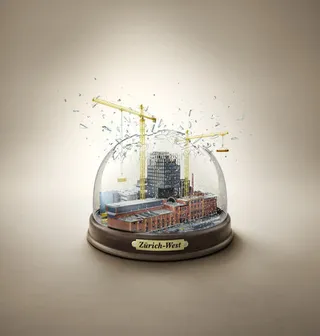 棕色渐变玻璃里的城市免抠