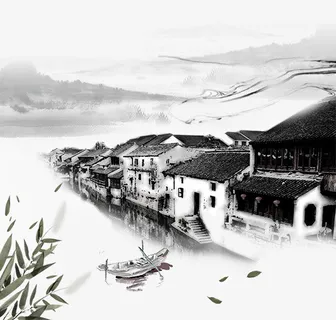 水墨古建筑楼阁山水画免抠 水墨古建筑楼阁山水画免抠