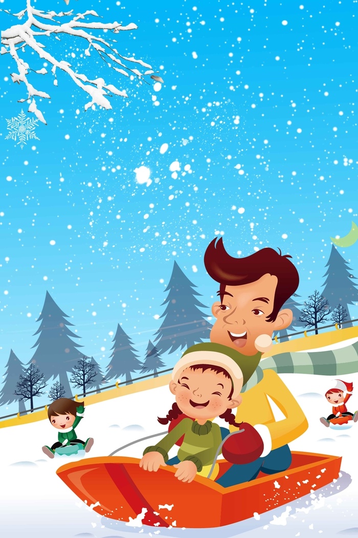 冬季滑雪蓝色卡通运动宣传psd高清