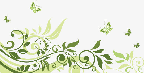蝴蝶绿花纹矢量免抠