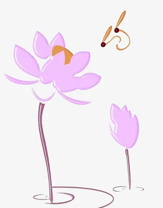 蜻蜓戏荷花免抠