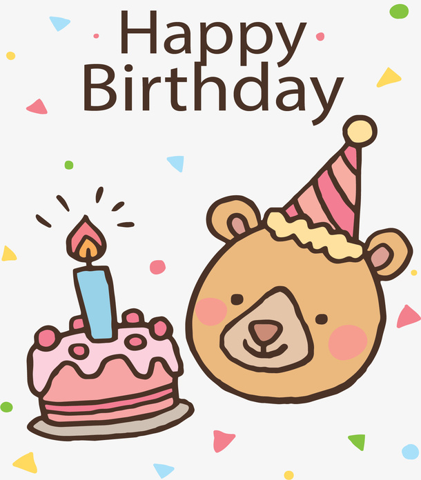 卡通小熊生日快乐免抠