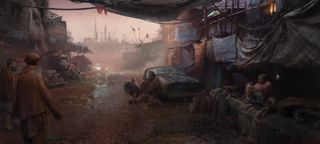 创意手绘衰败海港免抠