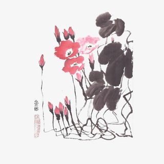 中国风水墨牵牛花花藤免抠