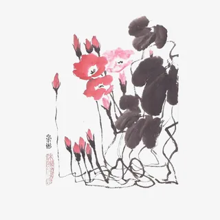 中国风水墨牵牛花花藤免抠