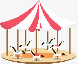 游乐场立体旋转木马免抠