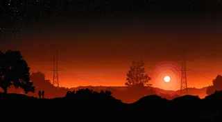 红色夕阳天空树林免抠