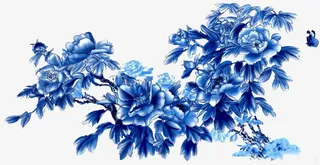 蓝色牡丹花水墨画海报背景