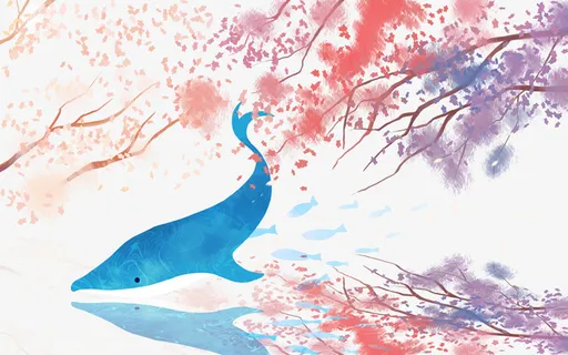 春天樱花树枝鱼免抠手绘/卡通手绘元素