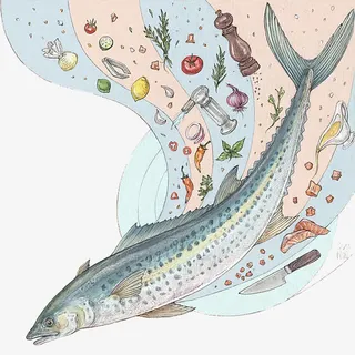 烤鱼烹调手绘PNG免抠