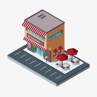 立体餐馆建筑设计矢量图免抠