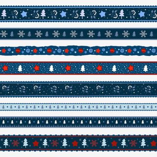 手绘蓝色圣诞花纹分割线条免抠