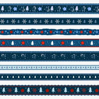 手绘蓝色圣诞花纹分割线条免抠