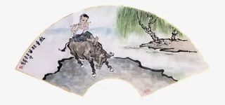 牧童遥指杏花村扇面免抠