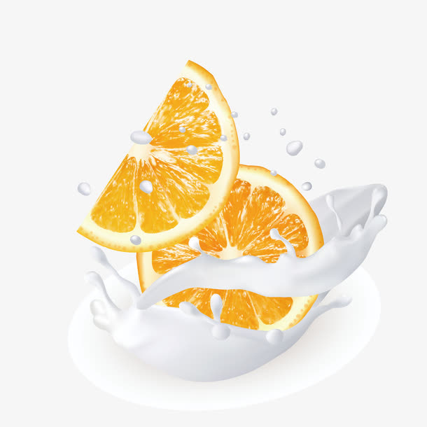 手绘飞溅的橙子牛奶png免抠