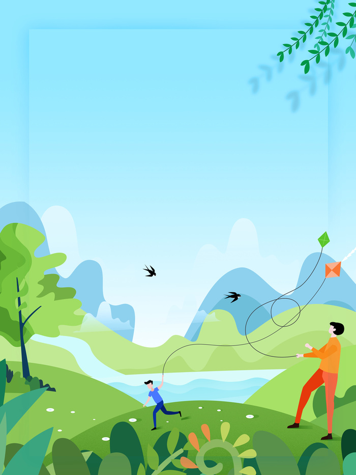 手绘卡通人物柳条背景图高清