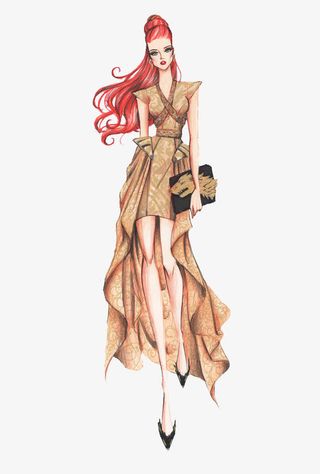 手绘女装设计插画稿免抠