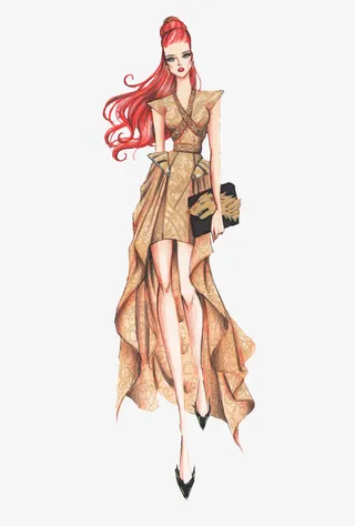 手绘女装设计插画稿免抠