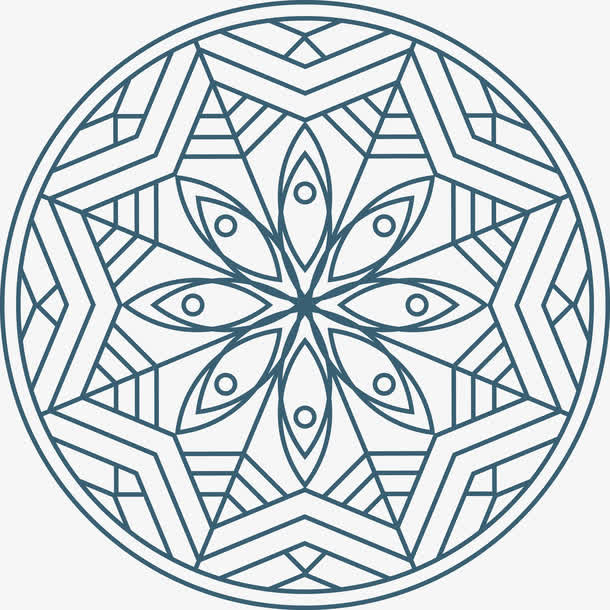 蓝色手绘曼陀罗矢量图免抠