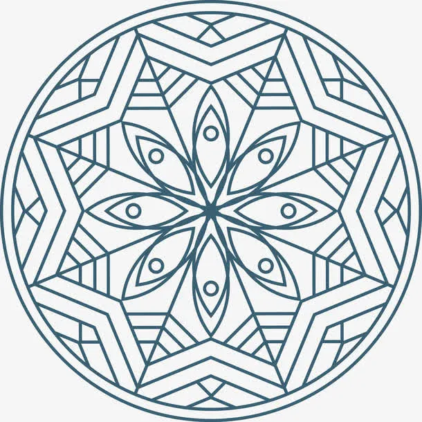 蓝色手绘曼陀罗矢量图免抠