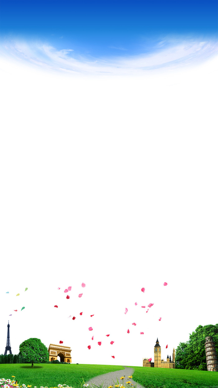 春天旅行蓝天城市景点H5背景素材高清