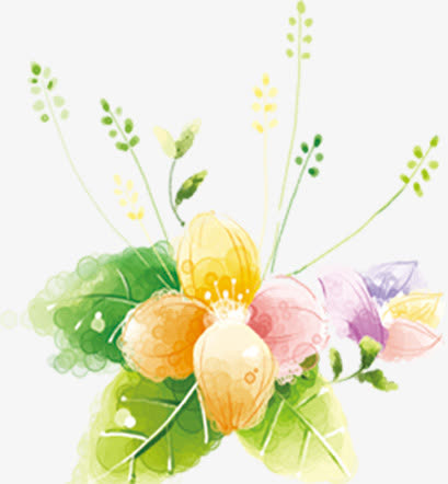 春天粉黄色手绘花朵免抠