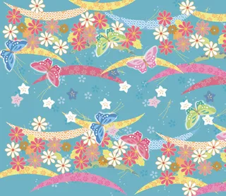 蓝底日式花朵图案免抠