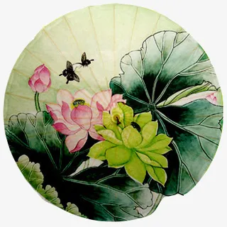 两只蝴蝶荷花伞面免抠