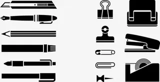 矢量办公用品剪影免抠