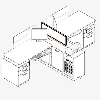 组合办公桌设计线稿图免抠