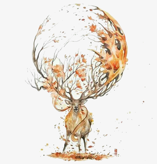 手绘麋鹿免抠