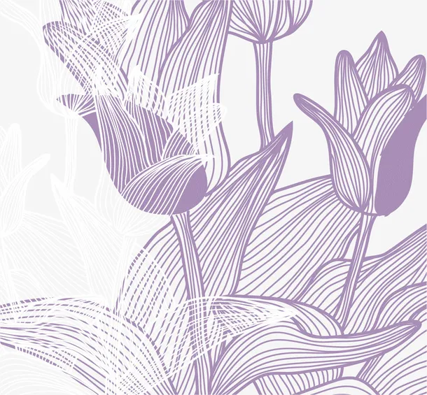 矢量鲜花叶子线描图免抠