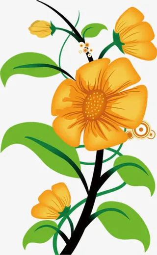 春天手绘黄色花朵植物免抠