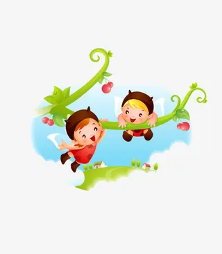 绿色树枝间飞舞的小精灵免抠