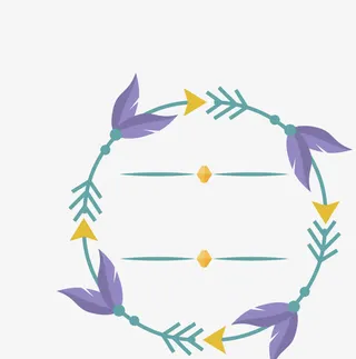 彩绘紫色羽毛蓝色箭头花环免抠