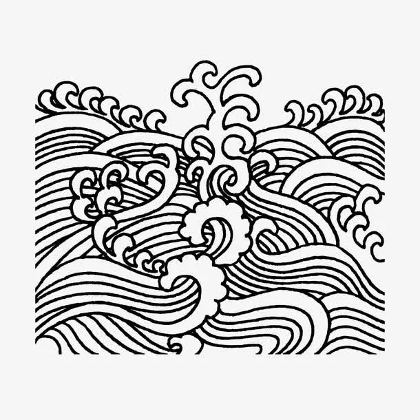 矢量海浪纹理黑色线条古典免抠