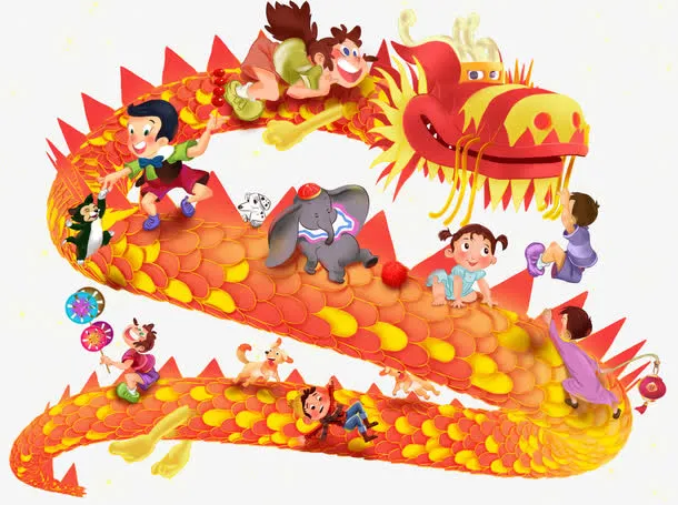 手绘中国龙装饰插画素材免抠